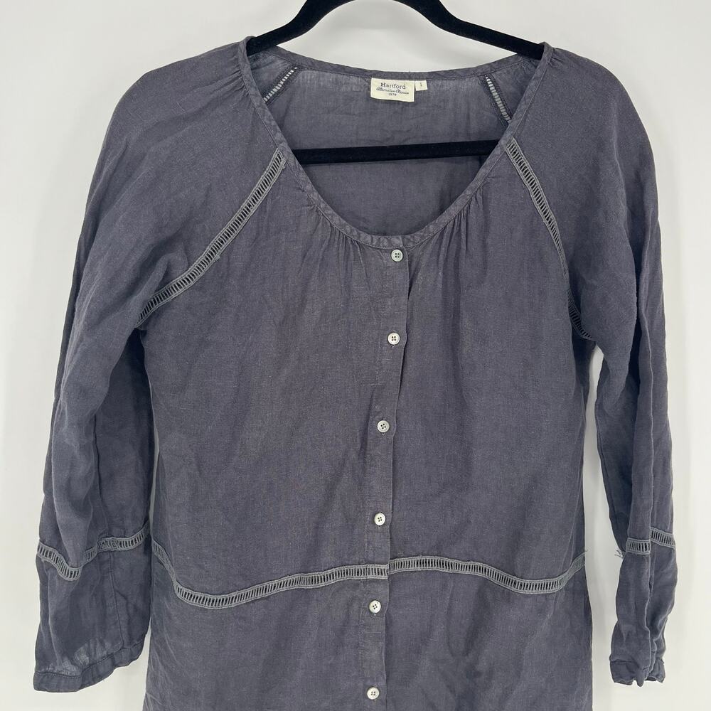 Hartford Linen Button Front Dress Gray Women Size 1 US 4 Small Casual Minimalist - Picture 10 of 10